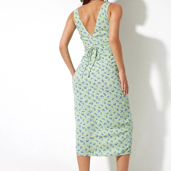 Motel Rocks Lisheva Midi Dress in Lime Floral Small - Picture 4 of 9